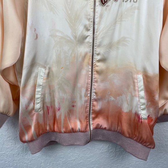 ZARA Womens M Long Beach California 1978 Jacket Full Zip Palm Trees Ombre Pocket - Picture 6 of 8